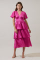 Mendice Satin Tiered Midi Dress