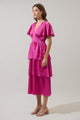 Mendice Satin Tiered Midi Dress