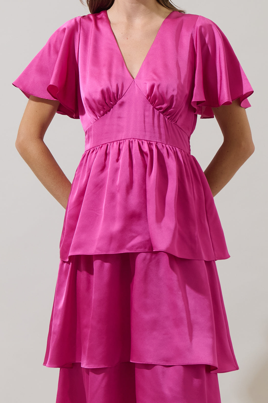 satin tiered midi dress Pleated Satin Tiered Midi Dress Forest Green / Medium