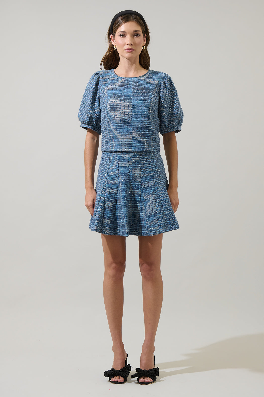 Jenavy Tweed Flare Mini Skirt BLUE / S by Sugarlips Jenavy Tweed Flare Mini Skirt BLUE / S by Sugarlips