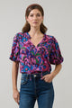 Valier Floral Bluebay Puff Sleeve Blouse