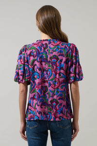 Valier Floral Bluebay Puff Sleeve Blouse