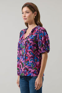 Valier Floral Bluebay Puff Sleeve Blouse