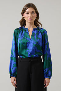 Busbee Floral Alcazar Raglan Sleeve Satin Blouse