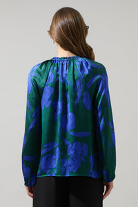Busbee Floral Alcazar Raglan Sleeve Satin Blouse