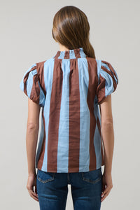 Evabelle Stripe Poly Smocked Top