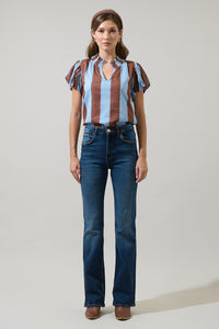 Evabelle Stripe Poly Smocked Top