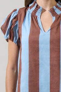 Evabelle Stripe Poly Smocked Top