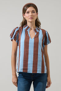Evabelle Stripe Poly Smocked Top