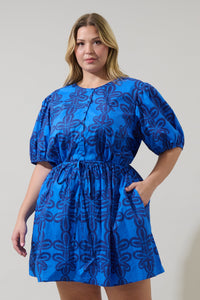 Romery Abstract Alba Puff Sleeve Mini Dress Curve