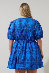 Romery Abstract Alba Puff Sleeve Mini Dress Curve