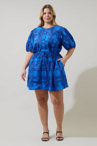 Romery Abstract Alba Puff Sleeve Mini Dress Curve