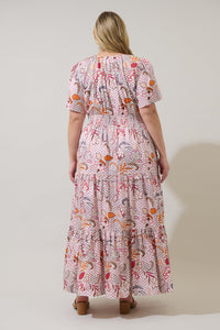 Hendry Floral Palmer Poplin Tiered Maxi Dress Curve