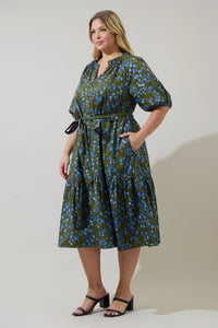 Solvay Floral Wynette Tiered Midi Dress Curve