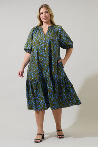 Solvay Floral Wynette Tiered Midi Dress Curve