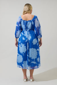 Seabloom Floral Amaretto Puff Sleeve Midi Dress Curve
