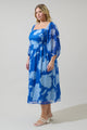 Seabloom Floral Amaretto Puff Sleeve Midi Dress Curve