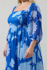 Seabloom Floral Amaretto Puff Sleeve Midi Dress Curve