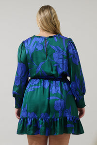Busbee Floral Sevilla Satin Ruffle Dress Curve