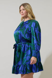 Busbee Floral Sevilla Satin Ruffle Dress Curve