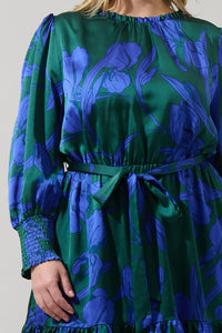Busbee Floral Sevilla Satin Ruffle Dress Curve