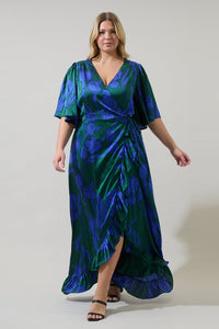 Busbee Floral Abelia Hi-Low Maxi Wrap Dress Curve