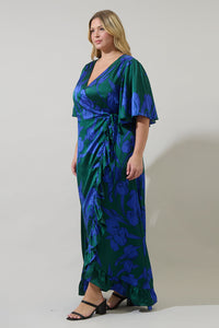 Busbee Floral Abelia Hi-Low Maxi Wrap Dress Curve