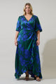 Busbee Floral Abelia Hi-Low Maxi Wrap Dress Curve