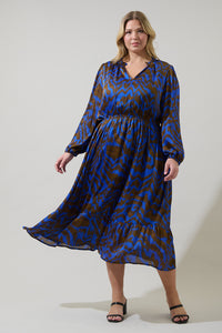 Krista Abstract Fabiola Split Neck Midi Dress Curve