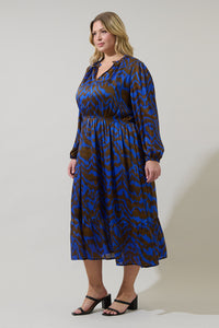 Krista Abstract Fabiola Split Neck Midi Dress Curve