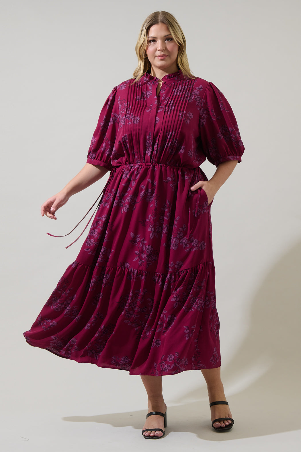 floral pleated wrap dress Yumi Women's Orchid Floral Pleated Wrap Maxi Dress at CoolSprings Galleria in Franklin, TN