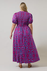 Ivani Abstract Brenty Smocked Midi Dress Curve