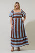 Evabelle Stripe Xena Puff Sleeve Maxi Dress Curve