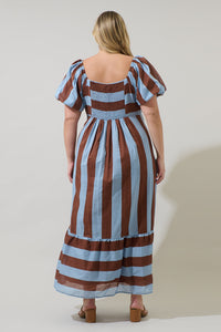 Evabelle Stripe Xena Puff Sleeve Maxi Dress Curve