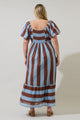 Evabelle Stripe Xena Puff Sleeve Maxi Dress Curve