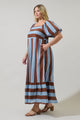 Evabelle Stripe Xena Puff Sleeve Maxi Dress Curve