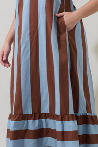 Evabelle Stripe Xena Puff Sleeve Maxi Dress Curve