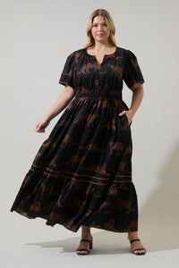 Zenzi Jungle Ordy Smocked Midi Dress Curve