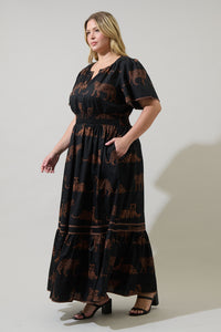 Zenzi Jungle Ordy Smocked Midi Dress Curve