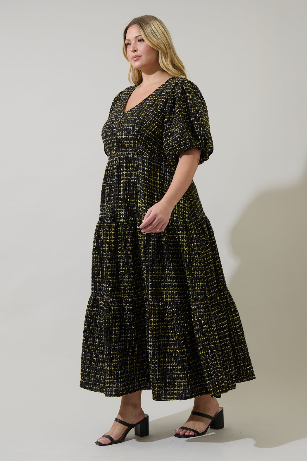 tweed maxi dress Carrol Tweed Maxi Dress Curve Black / 2X by Sugarlips