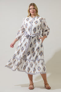 Rennie Floral Darny Long Sleeve Midi Dress Curve