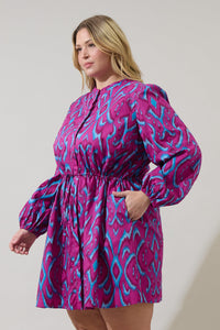 Ivani Abstract Luzma Drawstring Mini Dress Curve