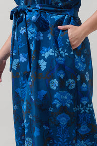 Palmate Floral Senidy Puff Sleeve Midi Dress Curve