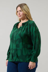 Benti Abstract Weylin Split Neck Tassel Blouse Curve