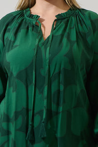 Benti Abstract Weylin Split Neck Tassel Blouse Curve
