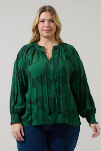 Benti Abstract Weylin Split Neck Tassel Blouse Curve