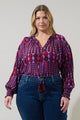 Ramsay Abstract Weylin Split Neck Tassel Blouse Curve