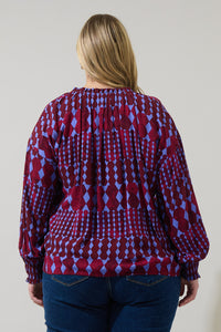 Ramsay Abstract Weylin Split Neck Tassel Blouse Curve