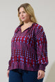 Ramsay Abstract Weylin Split Neck Tassel Blouse Curve