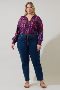 Ramsay Abstract Weylin Split Neck Tassel Blouse Curve